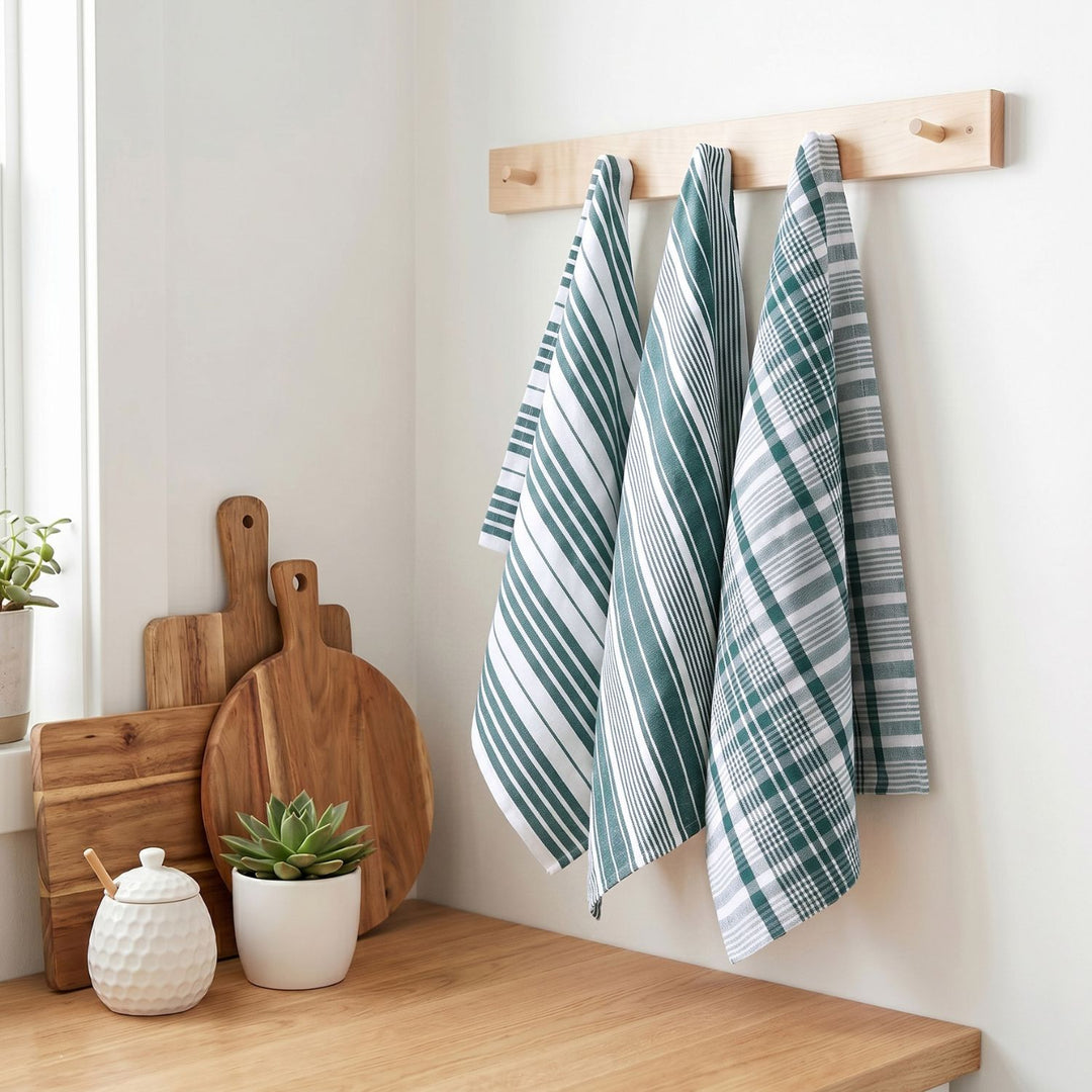 Striped & Checked Cotton Dish Towels ( Set of 3)