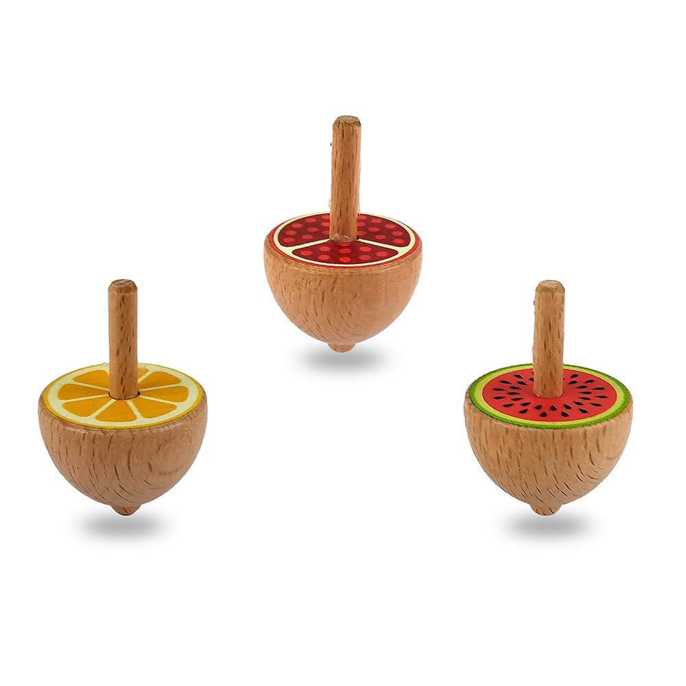 Wudly Wooden Spinning Top with Fruits (set of 3)