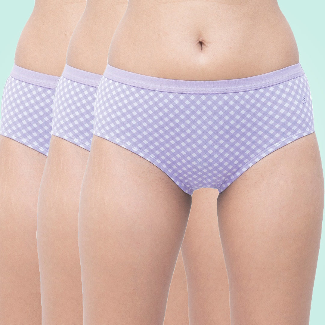 Organic Everyday Panty  Lavender Checks (Hipster) (3pc)