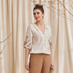 B77 Women's FIONA Embroidered Organic Cotton Dobby Shirt