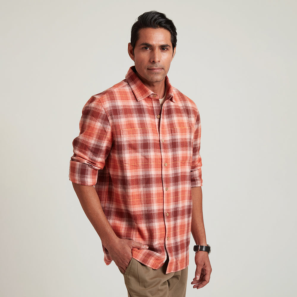 B77 ACER Stylish Organic Cotton Plaid Men's Shirt