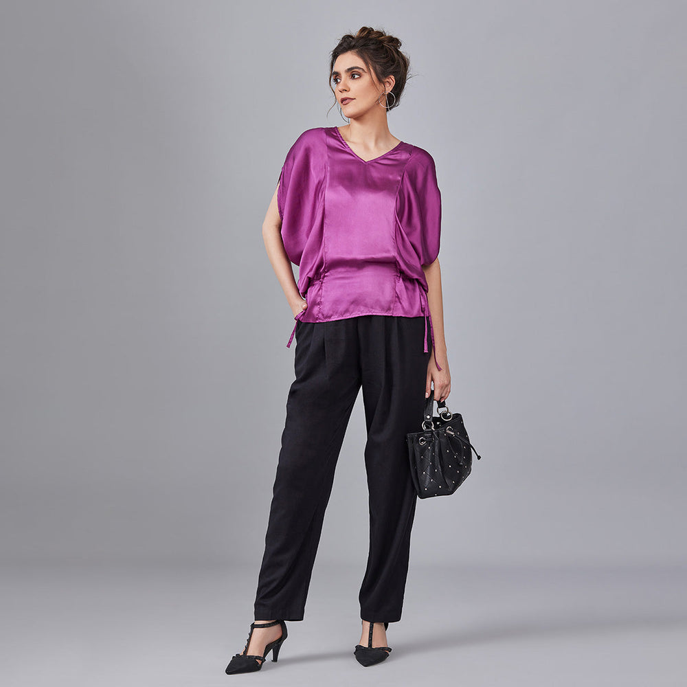 B77 ROSETTA Adjustable Modal Women's Kaftan Top with Cowl Side Drape