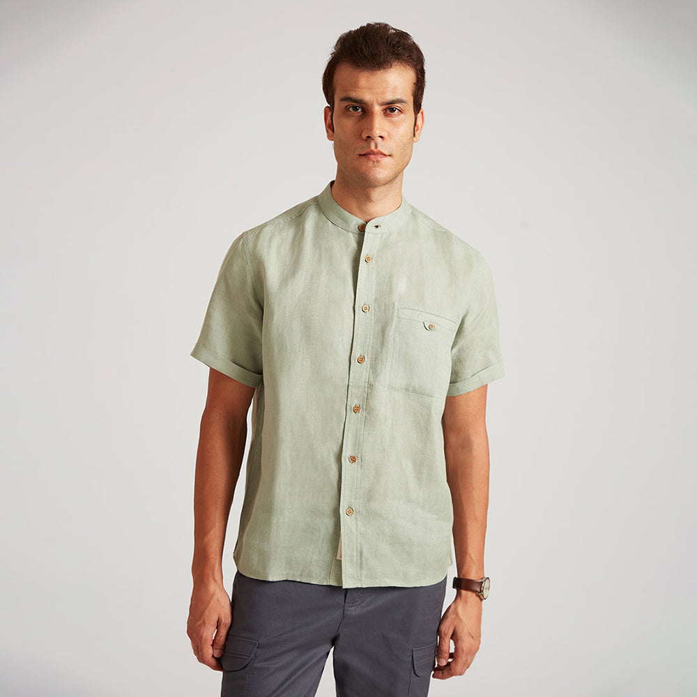 B77 Men's Casual Half Sleeves Linen Shirt