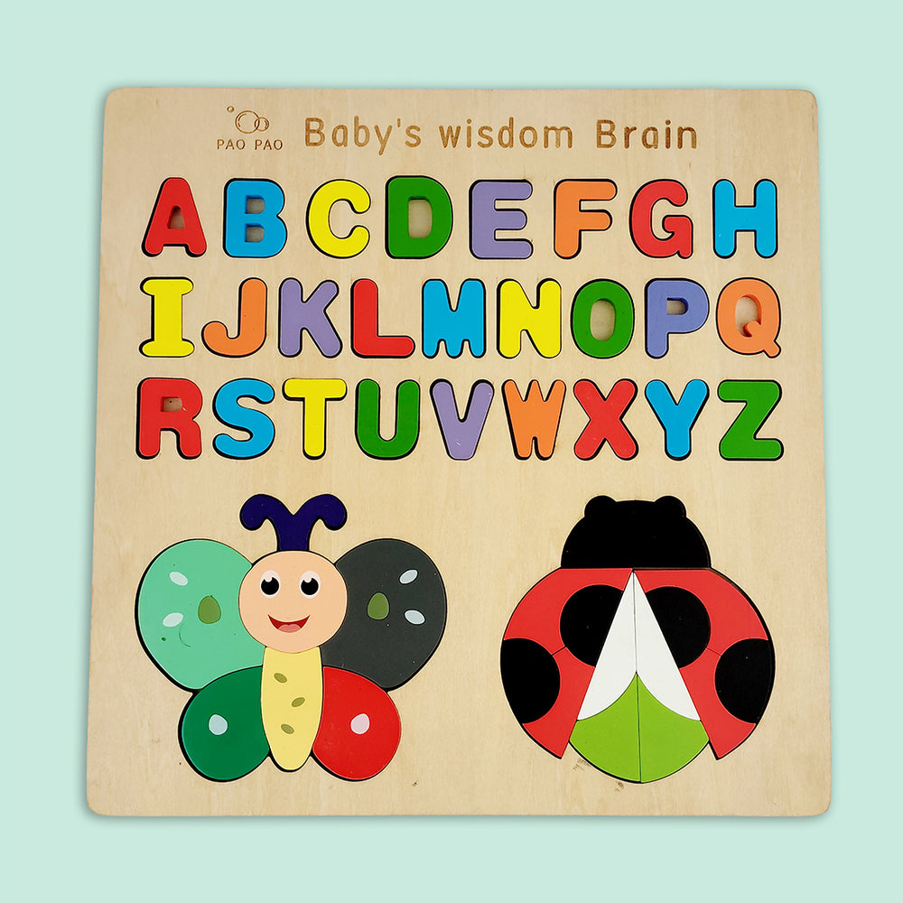 Wudly Toys Wooden 4 Smart Brain Puzzle Board | Alphabet & Shapes