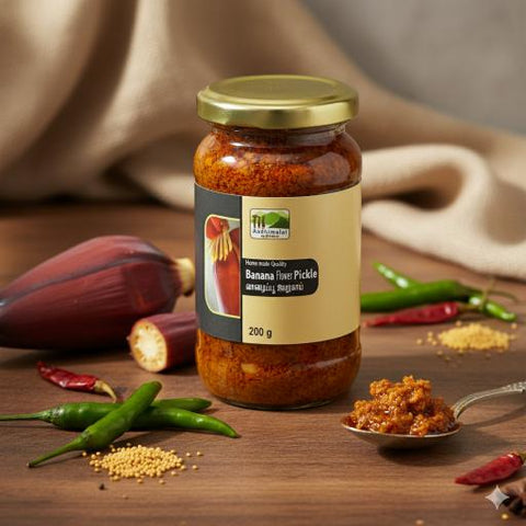 Aadhimalai - Banana Flower Pickle – Tangy & Spicy Traditional Indian Pickle - Rich in Vitamin (C, A & E) and minerals