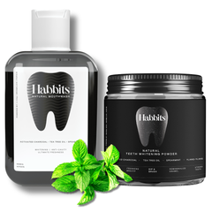 Habbits Charcoal Ylang-Ylang Mint Natural Teeth Whitening Powder (50g) + Natural Whitening Mouthwash (250ml) | Fluoride-Free | Vegan | SLS-Free | Fights Plaque & Bad Breath | Gentle on Gums