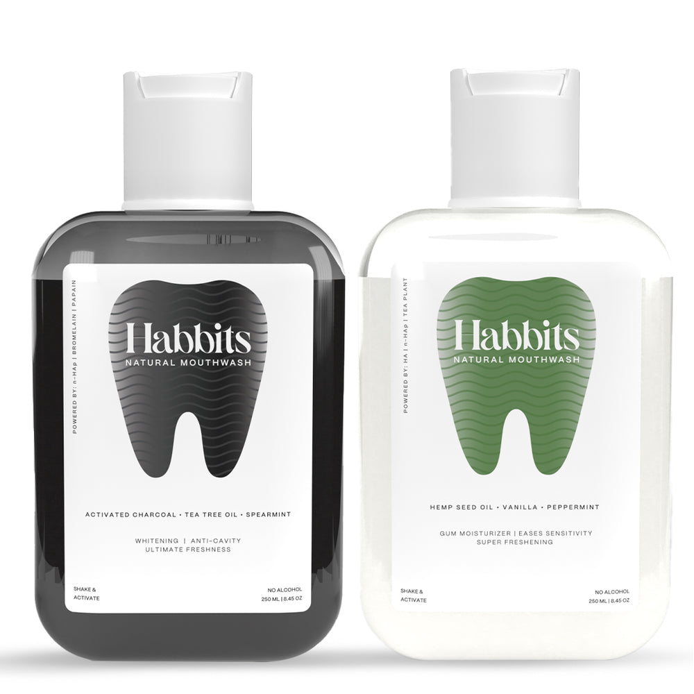 Habbits Mouthwash Duo Teeth-Whitening Charcoal & Spearmint Vanilla & Peppermint Natural Mouthwash Vitamin C & E No Artificial Flavors & Colors Alcohol-Free Mouth Wash Pack of 2 250ml each