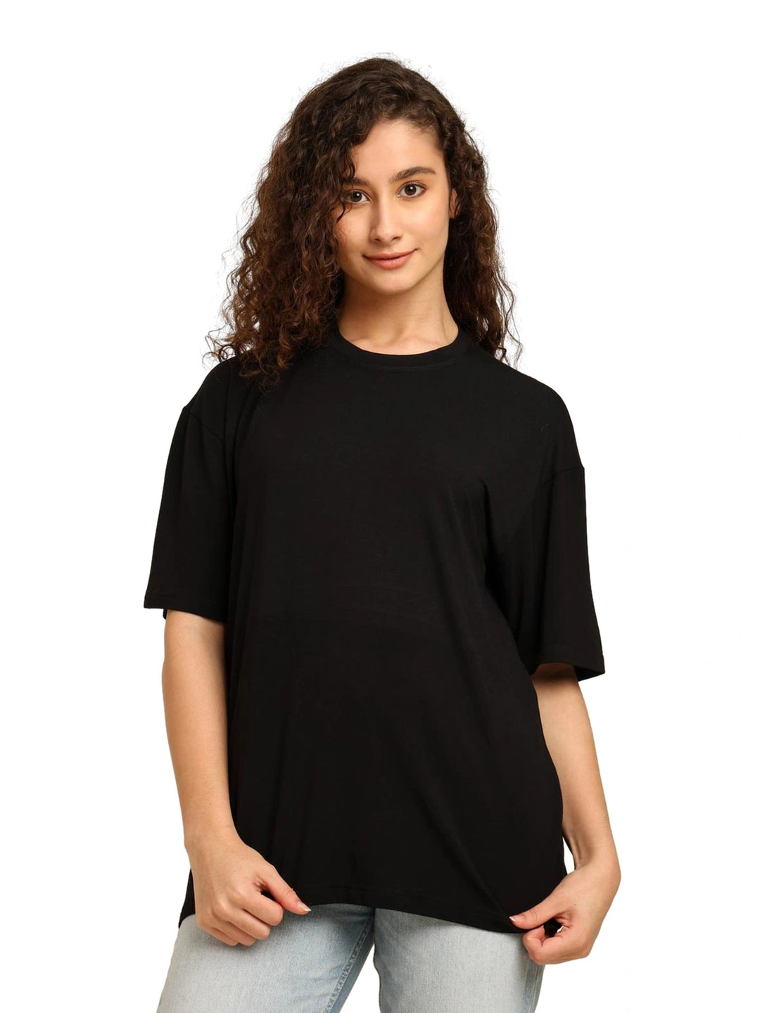 Women Black Oversized Bamboo Plain T-Shirt – Soft, Breathable & Sustainable | Black