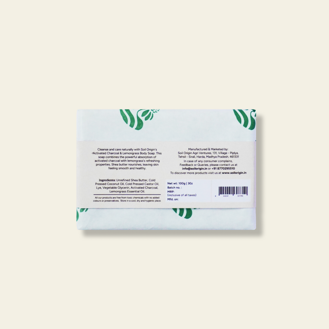 Soil Origin ⁠⁠Activated Charcoal & Lemongrass Body Soap (Shea Butter) - 100 Gm