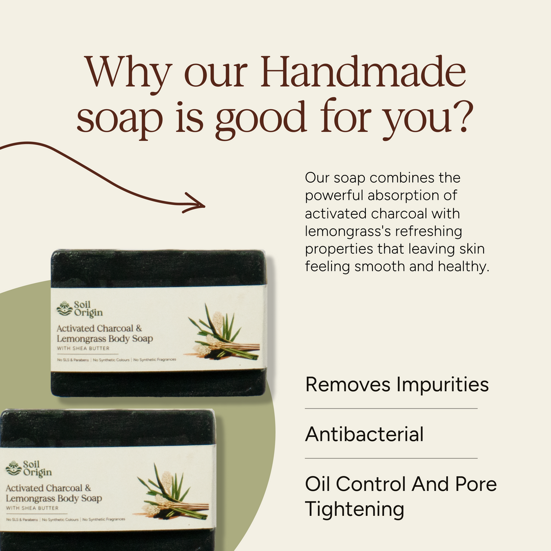 Soil Origin ⁠⁠Activated Charcoal & Lemongrass Body Soap (Shea Butter) - 100 Gm