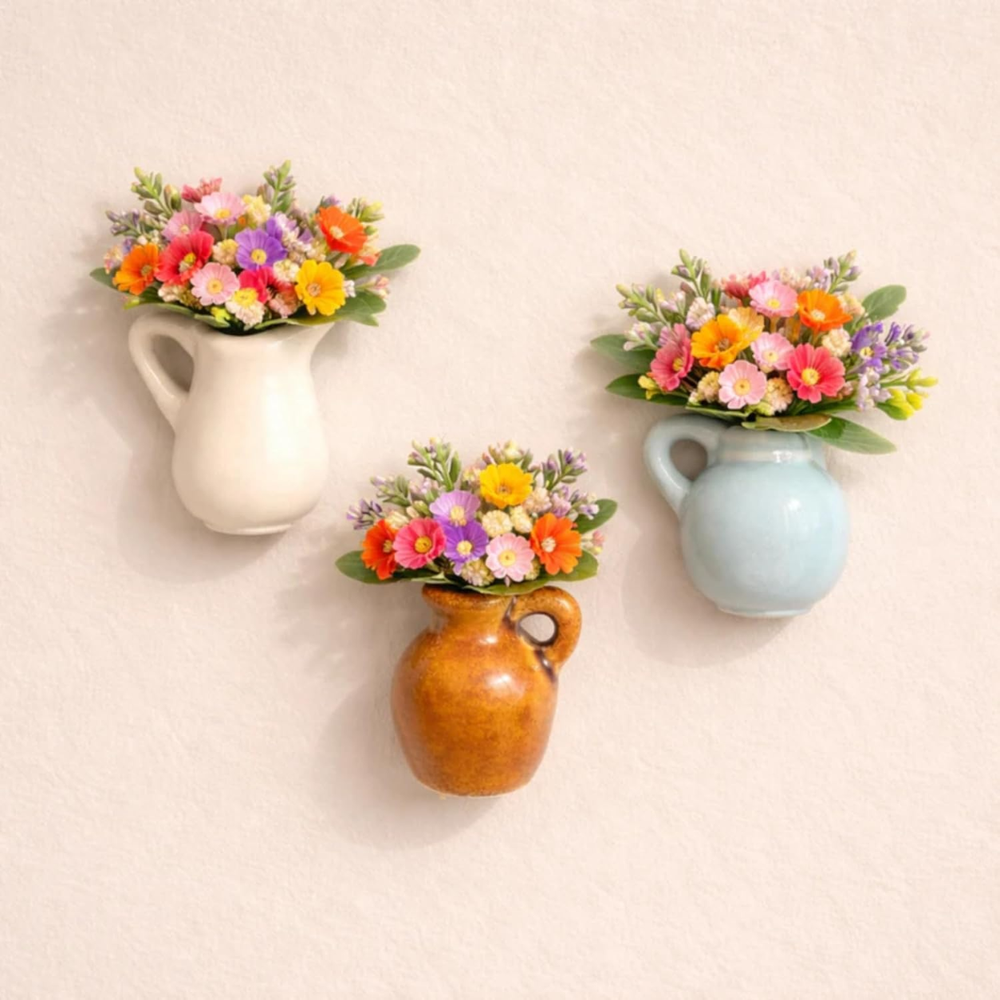 Garden Whispers Fridge Magnet Set of 2 | Mini Ceramic Flower Vase Magnets