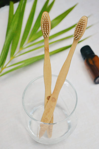 Oral Care Set – Bamboo Bristle Toothbrush and Copper Tongue Cleaner (Pack of 2)