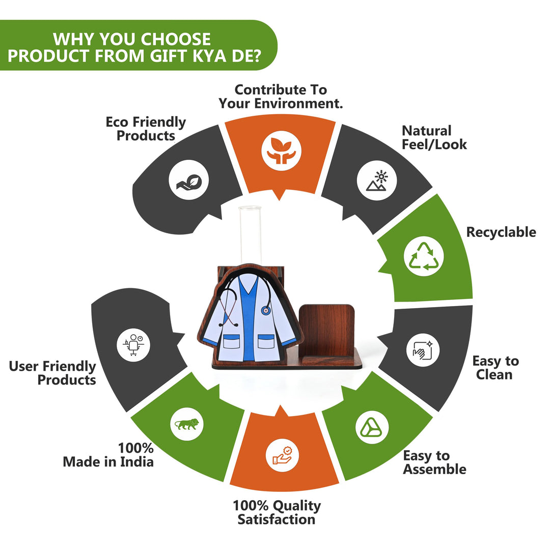 Advocate - Doctor Themed Wooden Desk Organizer | Mobile Stand, Pen Holder, Visiting Card Slot & Test Tube Planter - Suspire