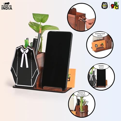Advocate - Doctor Themed Wooden Desk Organizer | Mobile Stand, Pen Holder, Visiting Card Slot & Test Tube Planter - Suspire