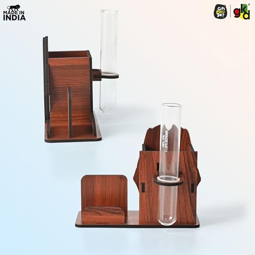 Advocate - Doctor Themed Wooden Desk Organizer | Mobile Stand, Pen Holder, Visiting Card Slot & Test Tube Planter - Suspire