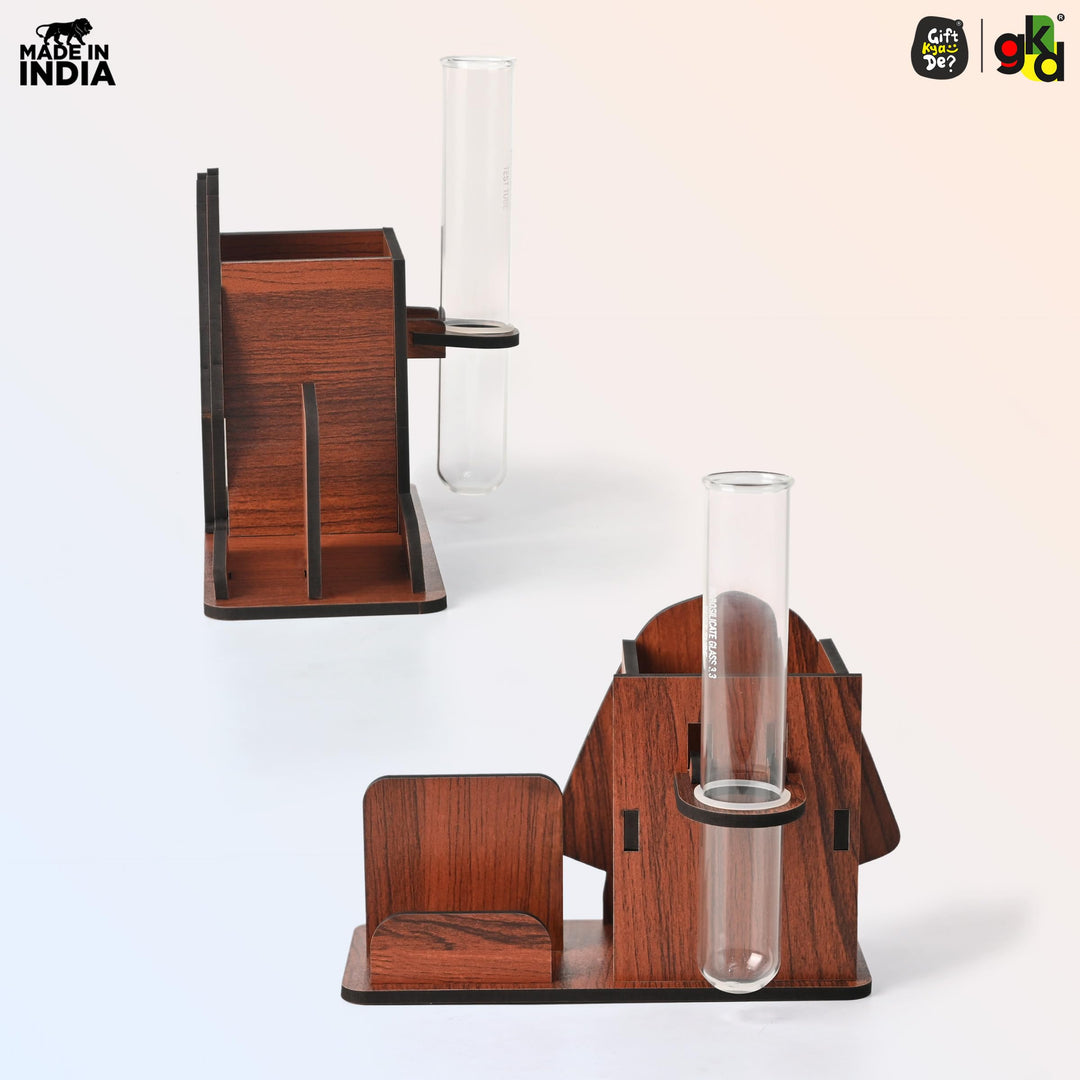 Advocate - Doctor Themed Wooden Desk Organizer | Mobile Stand, Pen Holder, Visiting Card Slot & Test Tube Planter - Suspire