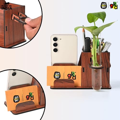 Advocate - Doctor Themed Wooden Desk Organizer | Mobile Stand, Pen Holder, Visiting Card Slot & Test Tube Planter - Suspire