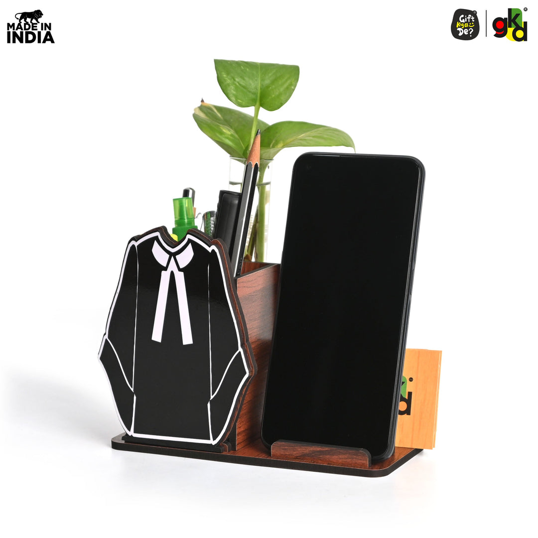 Advocate - Doctor Themed Wooden Desk Organizer | Mobile Stand, Pen Holder, Visiting Card Slot & Test Tube Planter - Suspire