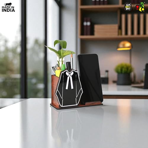 Advocate - Doctor Themed Wooden Desk Organizer | Mobile Stand, Pen Holder, Visiting Card Slot & Test Tube Planter - Suspire