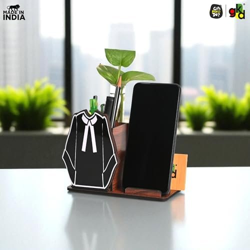 Advocate-Doctor Themed Wooden Desk Organizer | Mobile Stand, Pen Holder, Visiting Card Slot & Test Tube Planter