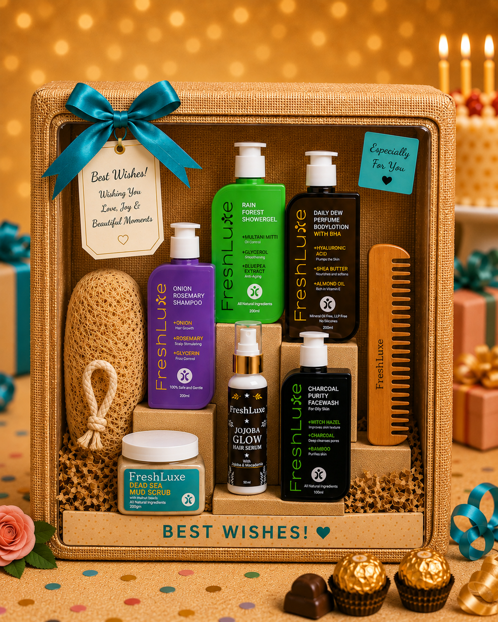 FreshLuxe Gift Hamper for Men - Combo for Men | Box, Basket & Gift Hamper for Boyfriend | Grooming Kit & Skin Care Kit - 6-Piece Set