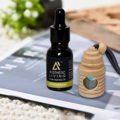 Aesthetic Living Car Aromatizer Diffuser Bottle with Essential Oil(Wooden Hut bottle -06ml + Essential oil-15ml)