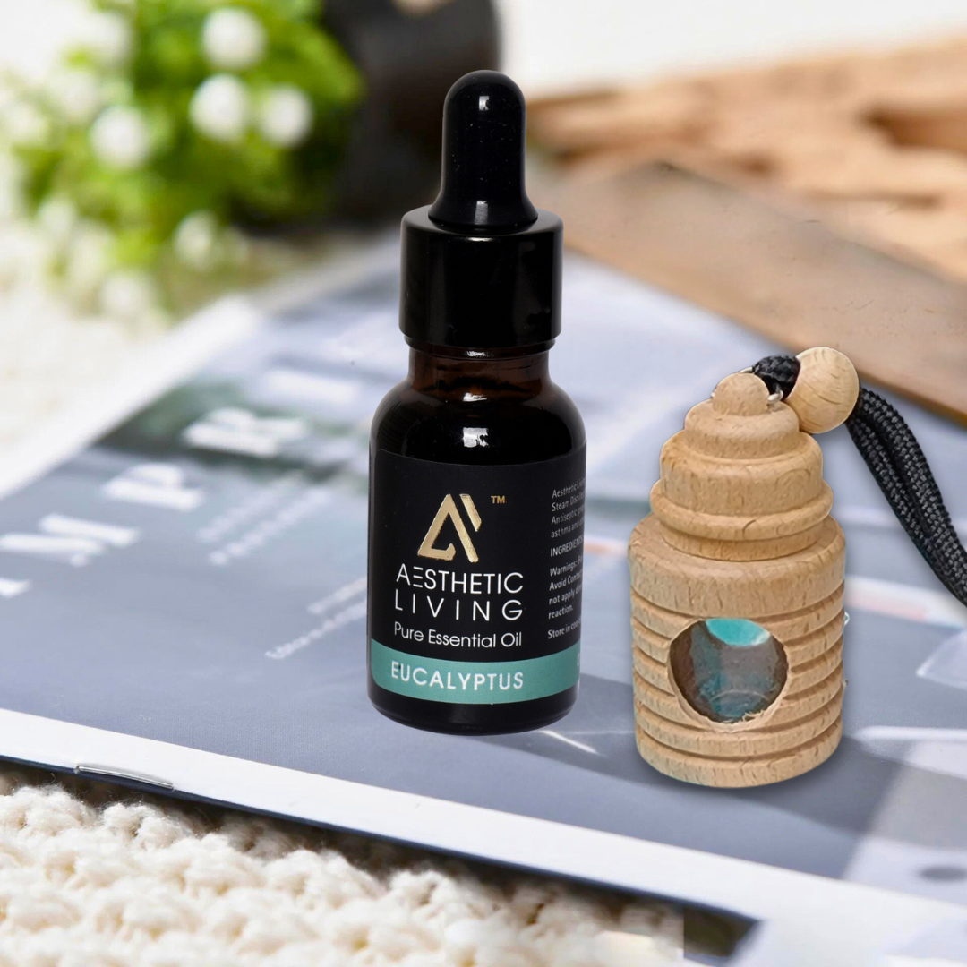 Aesthetic Living Car Aromatizer Diffuser Bottle with Essential Oil(Wooden Hut bottle -06ml + Essential oil-15ml)