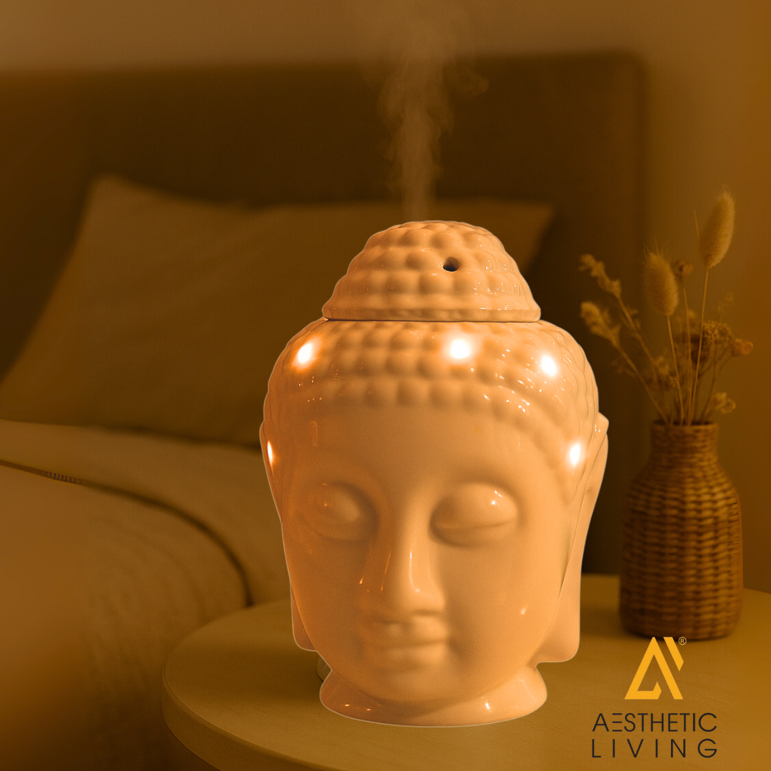 Aesthetic Living Divine Buddha Electric Diffuser with lights I Ceramic I White