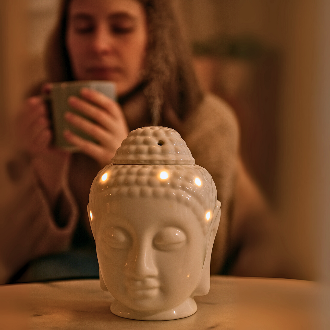 Aesthetic Living Divine Buddha Electric Diffuser with lights I Ceramic I White