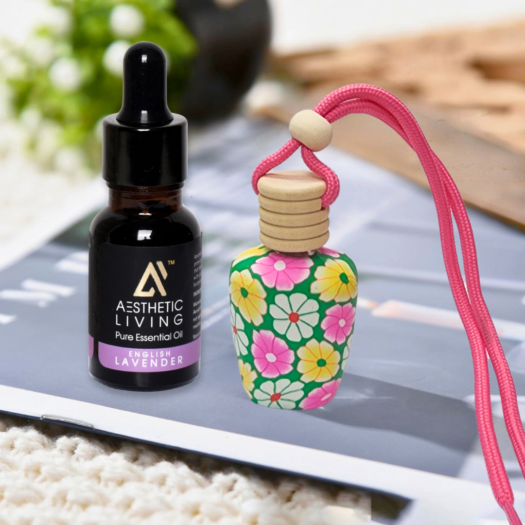 Aesthetic living car aromatizer / diffuser bottle with essential oil(vase shape-15ml+ essential oil 15ml)