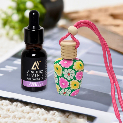 Aesthetic living car aromatizer/diffuser bottle with essential oil(vase shape-15ml+ essential oil 15ml)