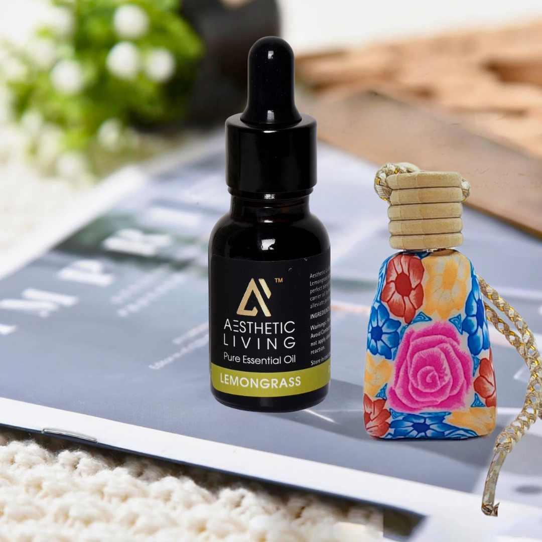 Aesthetic living car aromatizer / diffuser bottle with essential oil(vase shape-15ml+ essential oil 15ml)
