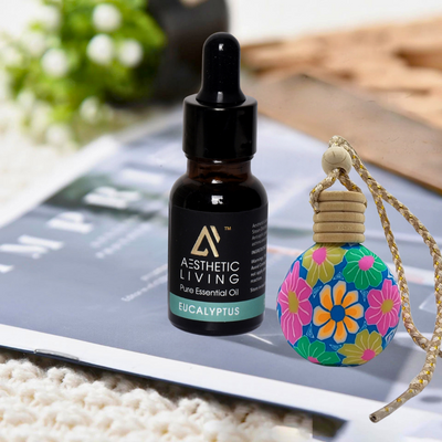 Aesthetic living car aromatizer/diffuser bottle with essential oil(vase shape-15ml+ essential oil 15ml)