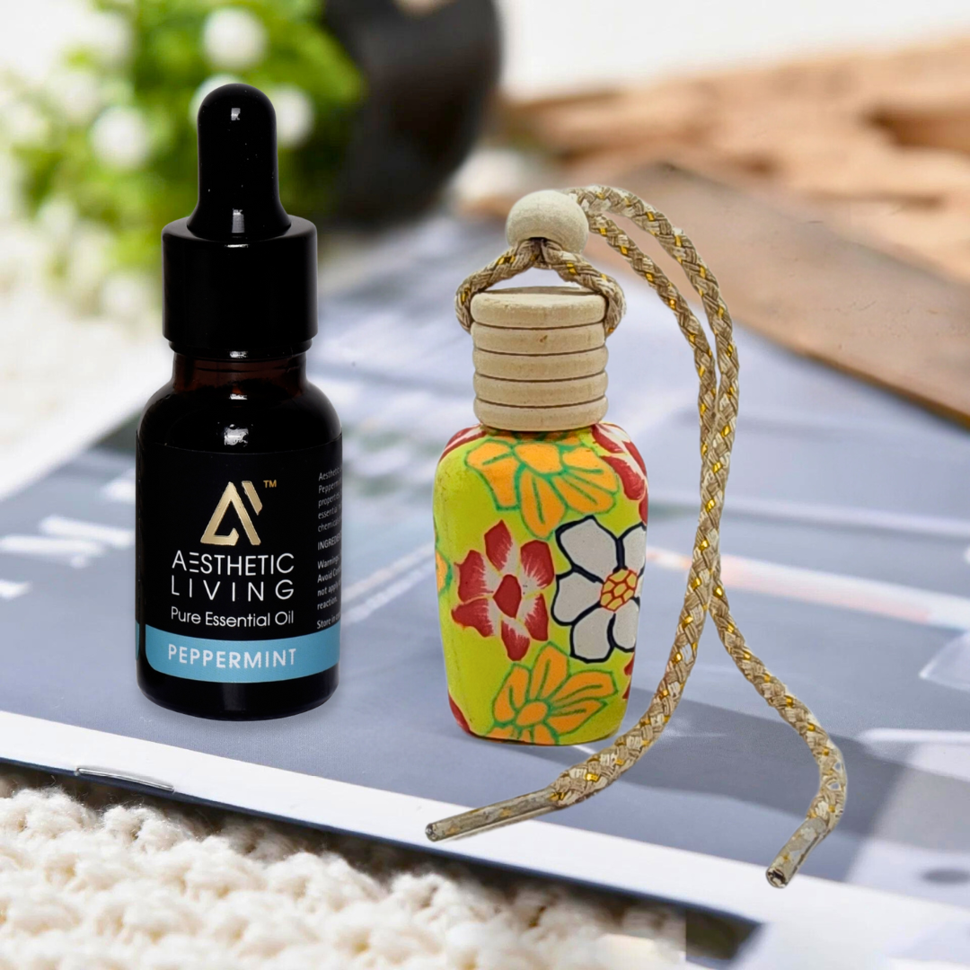 Aesthetic living car aromatizer / diffuser bottle with essential oil(vase shape-15ml+ essential oil 15ml)