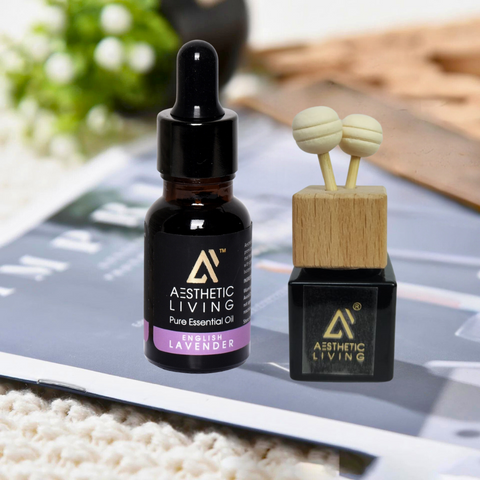 Aesthetic Living Reed Pods Car Aromatizer Diffuser Bottle ( Black Reed Vent Clip  Combo-8ml+ Essential Oil- 15 ml)