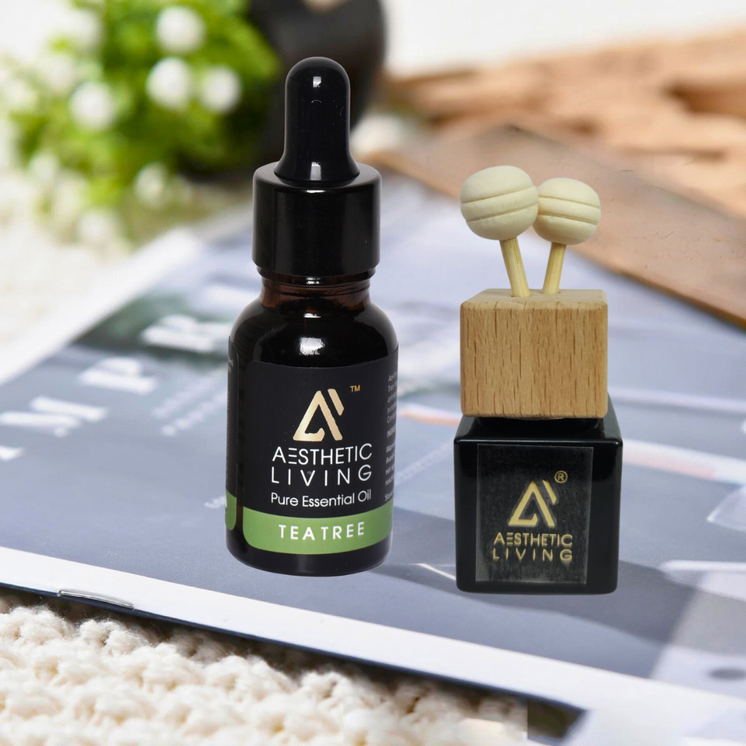 Aesthetic Living Reed Pods Car Aromatizer Diffuser Bottle ( Black Reed Vent Clip  Combo-8ml+ Essential Oil- 15 ml)