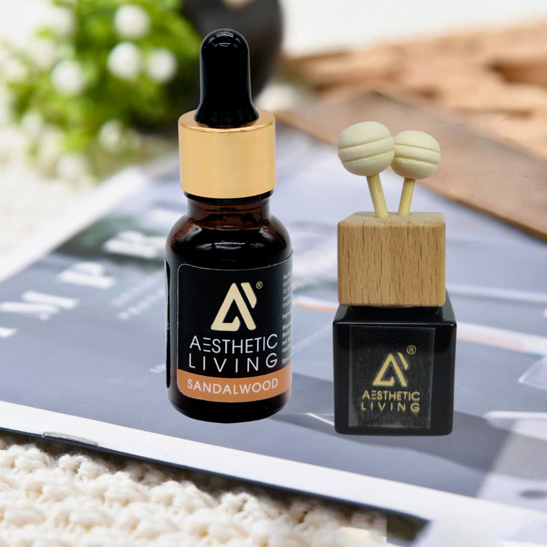 Aesthetic Living Reed Pods Car Aromatizer Diffuser Bottle ( Black Reed Vent Clip  Combo-8ml+ Essential Oil- 15 ml)
