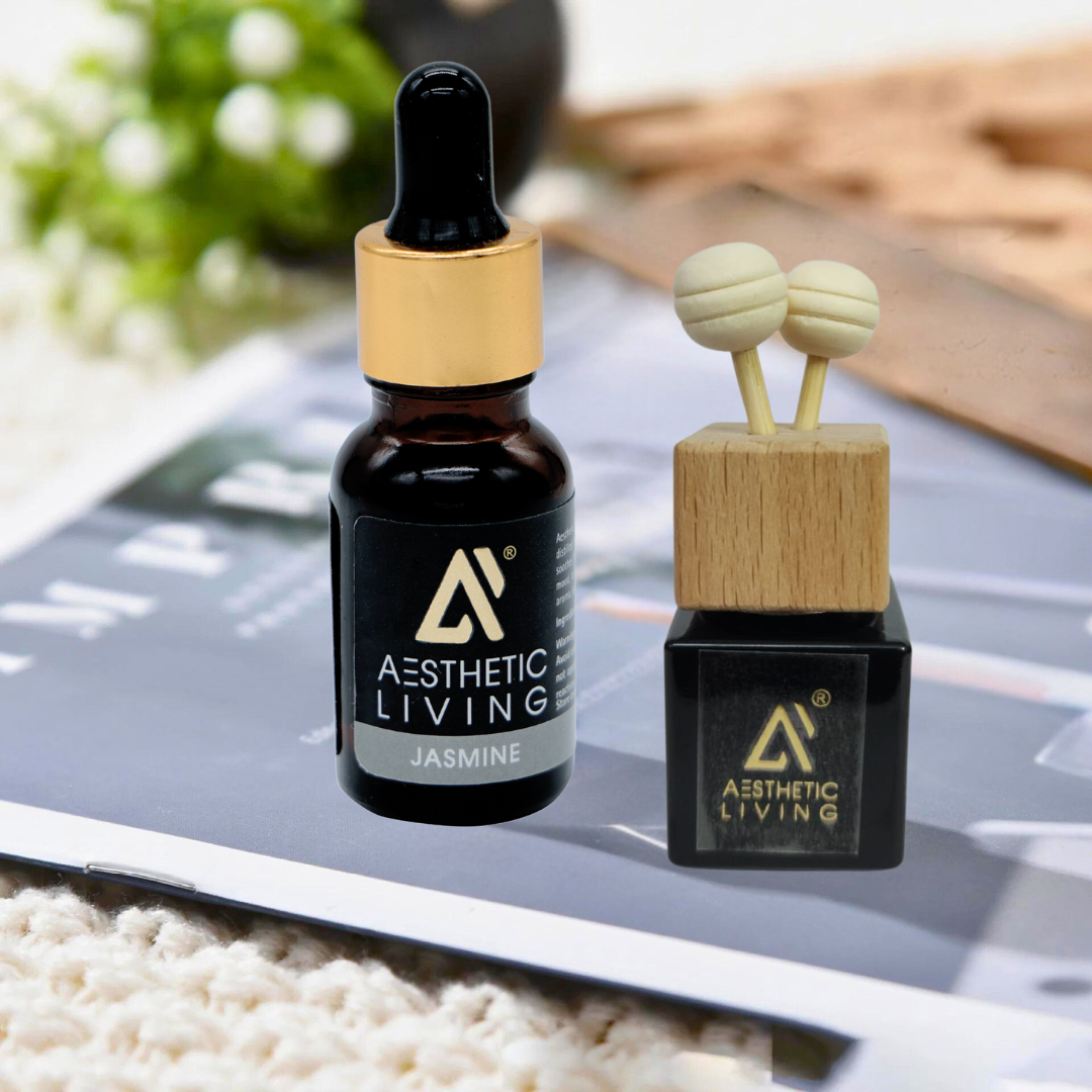 Aesthetic Living Reed Pods Car Aromatizer Diffuser Bottle ( Black Reed Vent Clip  Combo-8ml+ Essential Oil- 15 ml)