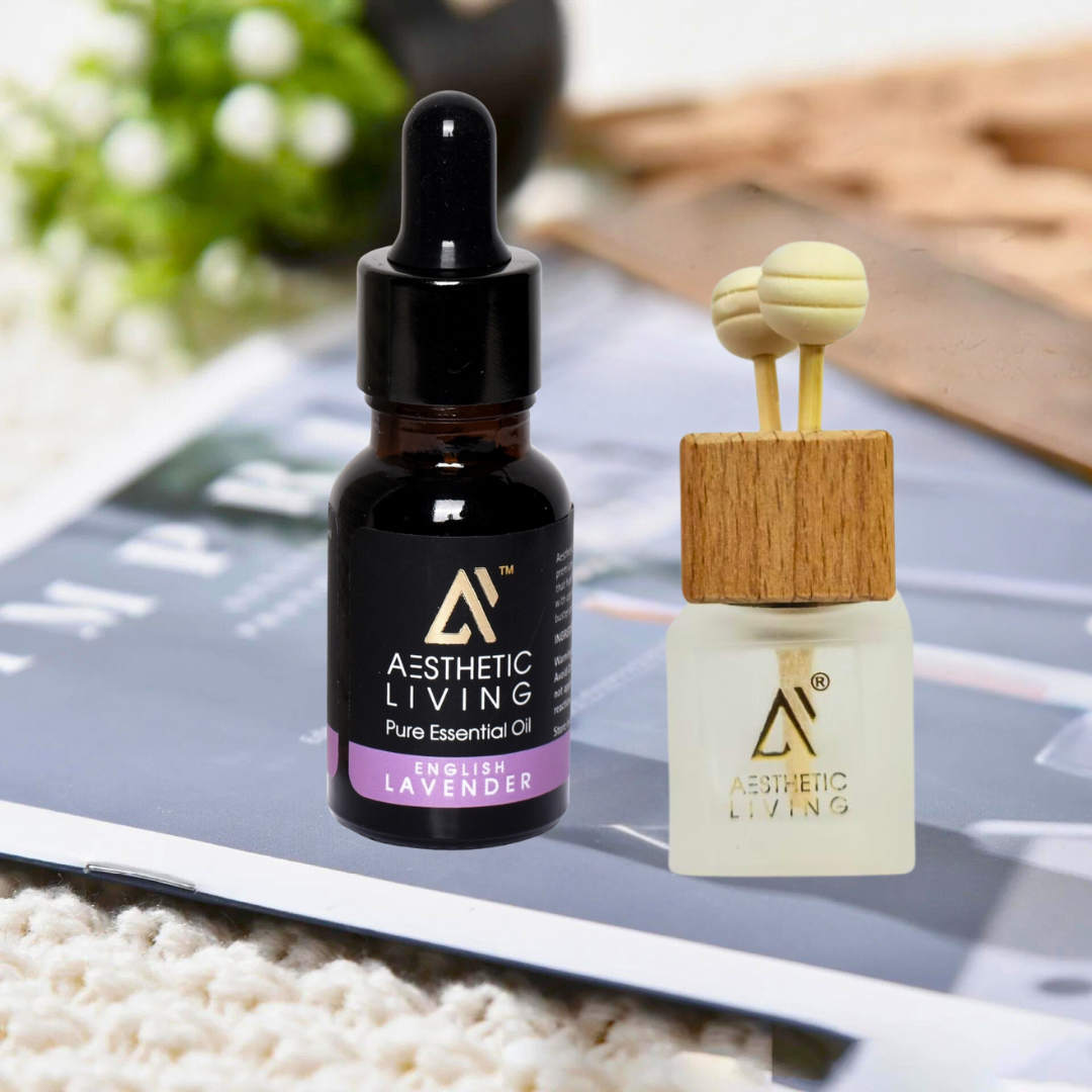 Aesthetic Living Reed Pods Car Aromatizer Diffuser Bottle ( White Reed Vent Clip  Combo-8ml+ Essential Oil- 15 ml)