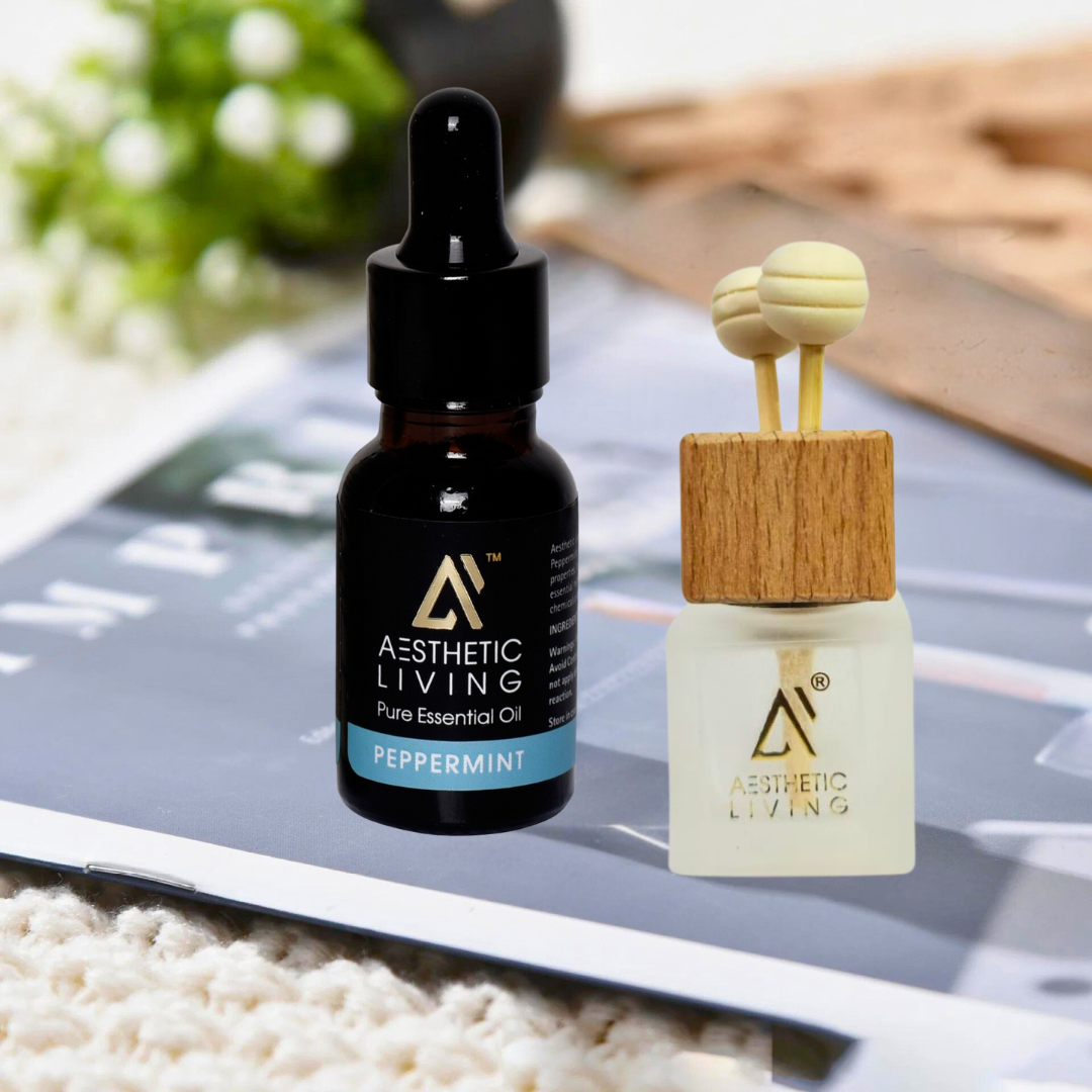 Aesthetic Living Reed Pods Car Aromatizer Diffuser Bottle ( White Reed Vent Clip  Combo-8ml+ Essential Oil- 15 ml)