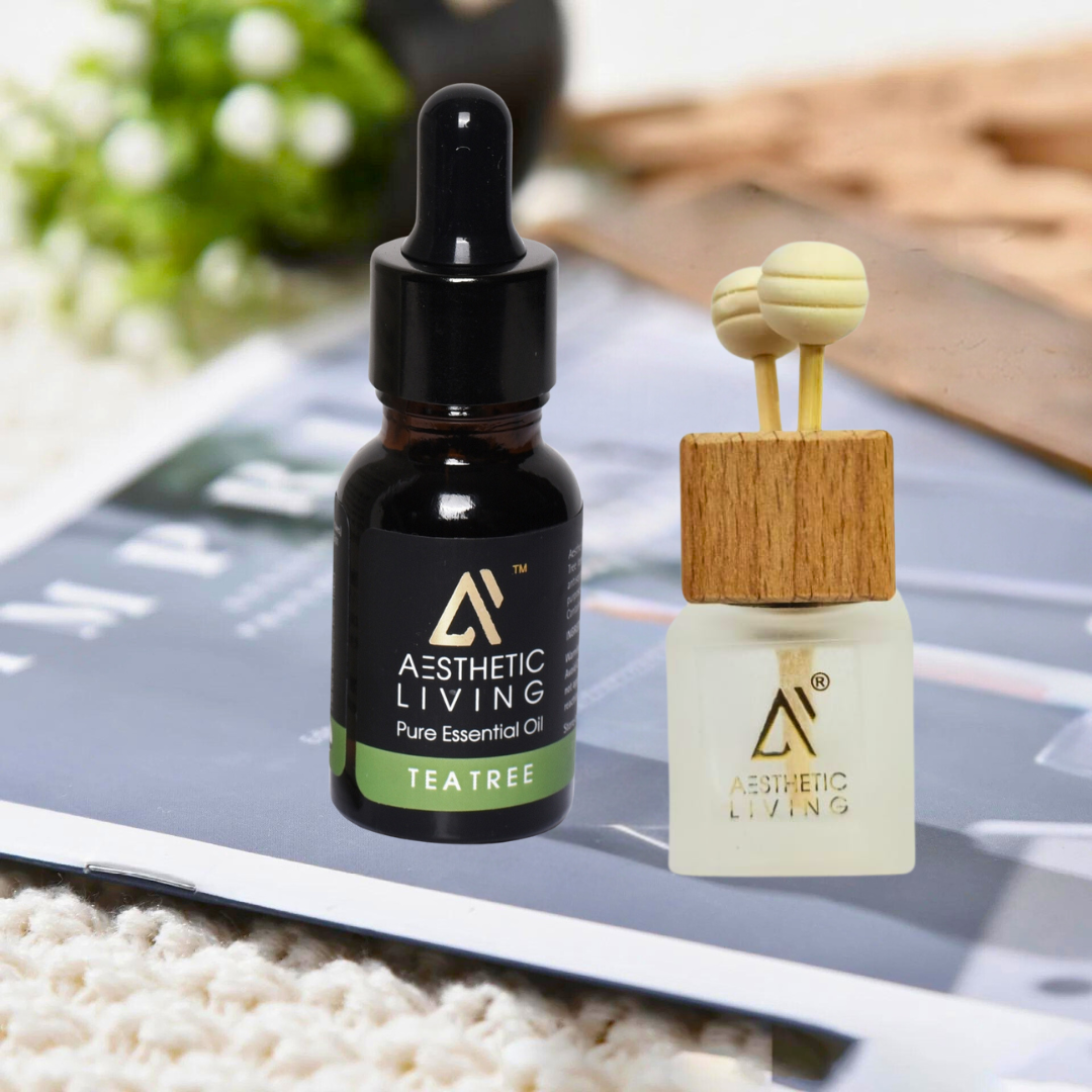 Aesthetic Living Reed Pods Car Aromatizer Diffuser Bottle ( White Reed Vent Clip  Combo-8ml+ Essential Oil- 15 ml)