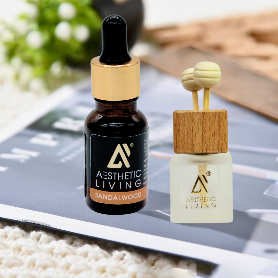 Aesthetic Living Reed Pods Car Aromatizer Diffuser Bottle ( White Reed Vent Clip  Combo-8ml+ Essential Oil- 15 ml)