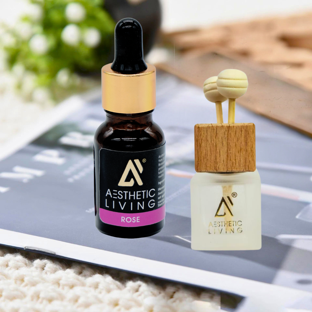 Aesthetic Living Reed Pods Car Aromatizer Diffuser Bottle ( White Reed Vent Clip  Combo-8ml+ Essential Oil- 15 ml)