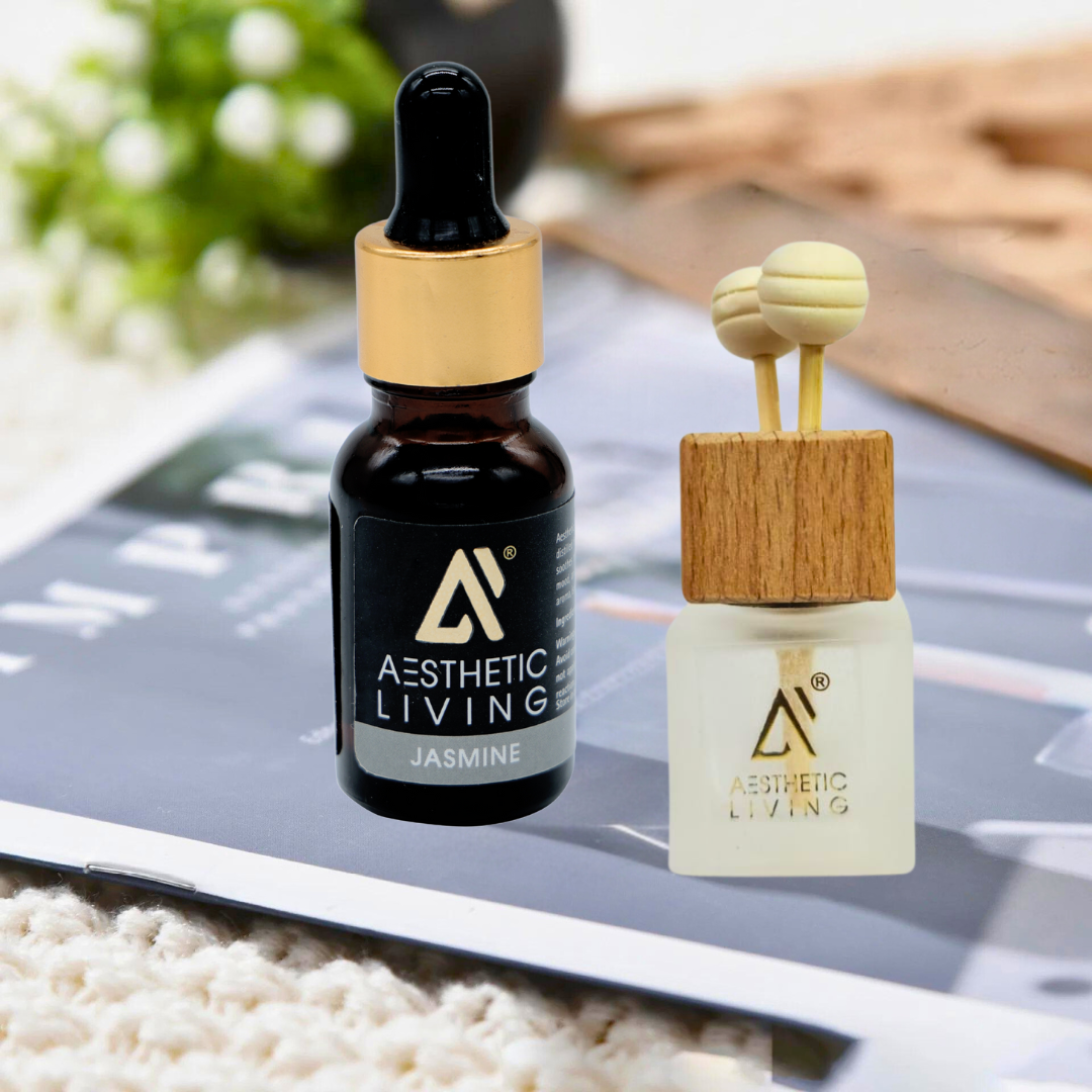 Aesthetic Living Reed Pods Car Aromatizer Diffuser Bottle ( White Reed Vent Clip  Combo-8ml+ Essential Oil- 15 ml)