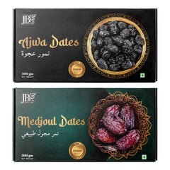 JB&CO Ajwa & Medjool Dates combo - Imported from UAE - Holy City of Madina | Original Arebian Dates | Non Pitted | Khajoor | 100% Natural | Pack of 1 KG 500g each (2 X 500g)