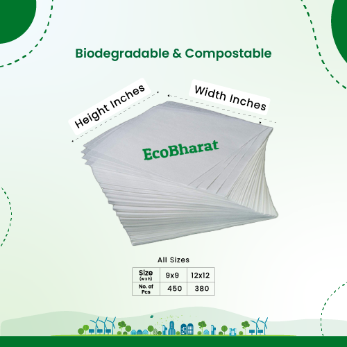 Ecobharat Bio degradable and compostable Butter covers/papers | 23 cm × 23 cm (400 pieces) | Milky white,  grease-resistant, food-safe |