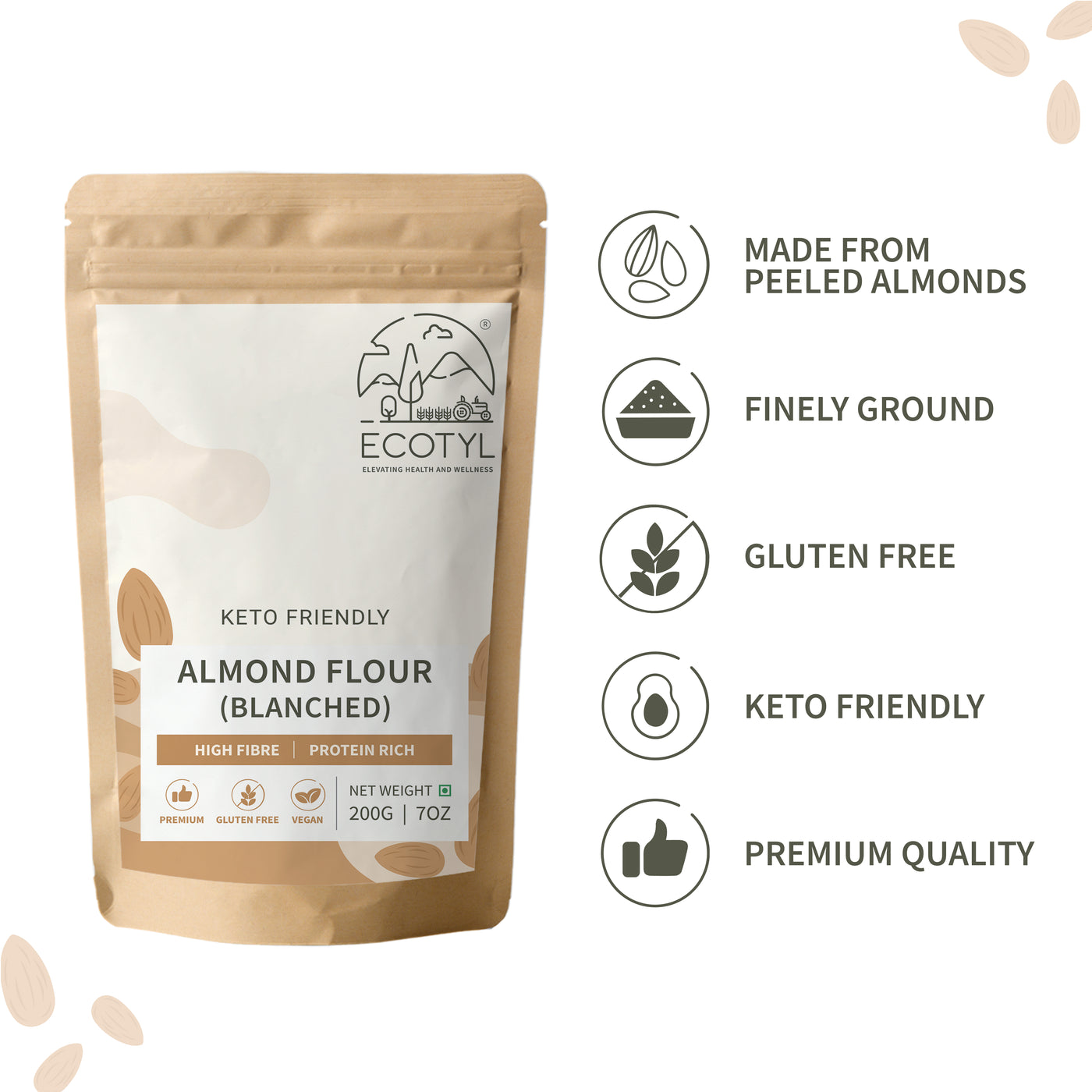 Ecotyl Almond Flour (Blanched) | Gluten Free | Keto Friendly | 200g