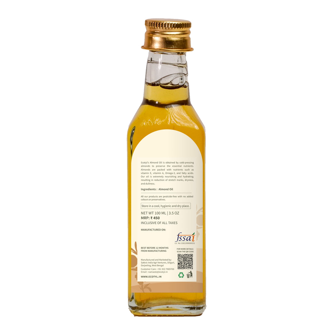 Ecotyl Cold Pressed Almond Oil - Sweet | For Haircare & Skincare | 100ml