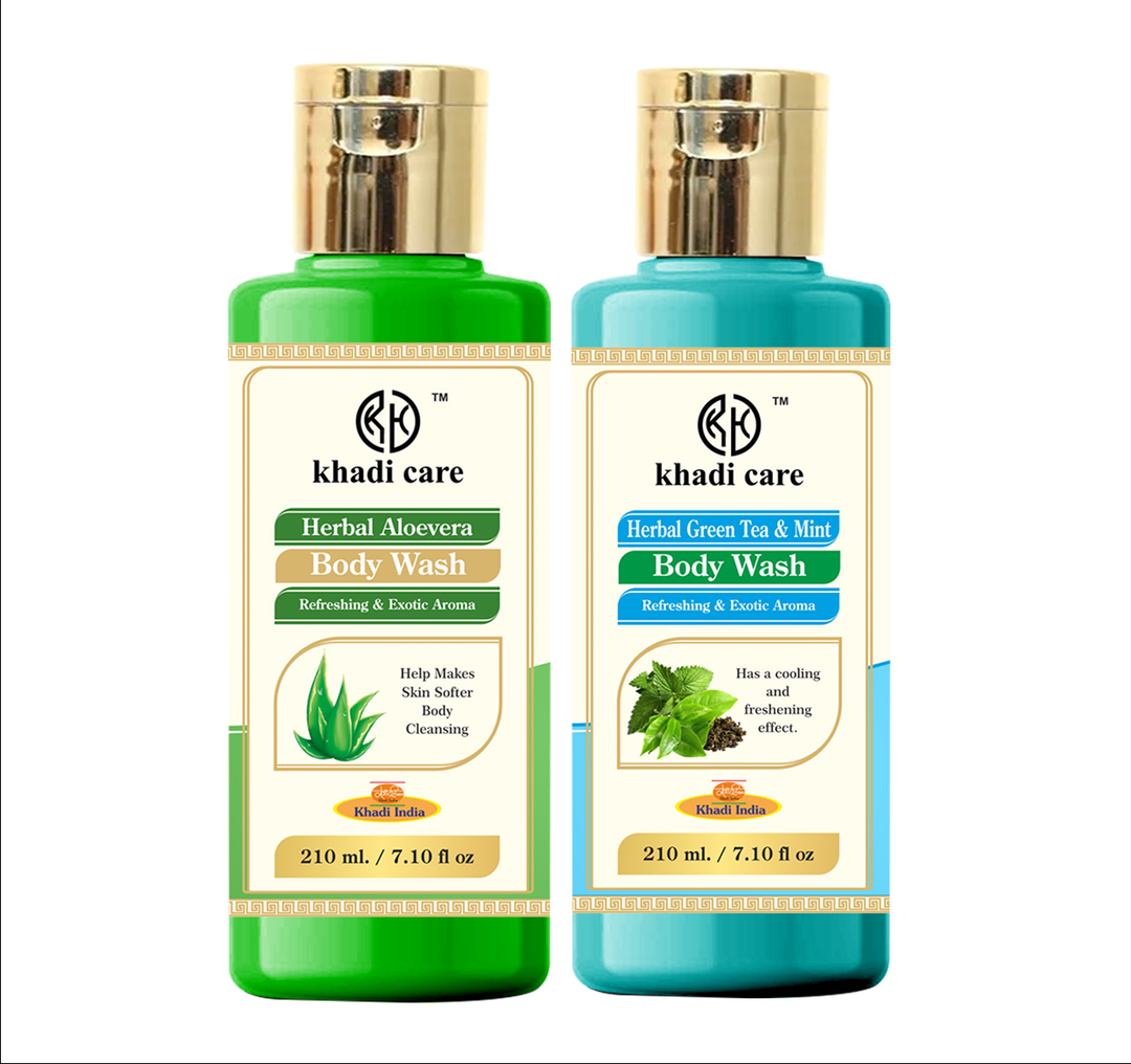 Khadi Care Herbal Aloevera & Green Tea Bodywash (210ml Each) Pack of 2