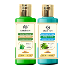 Khadi Care Herbal Aloevera & Green Tea Bodywash (210ml Each) Pack of 2